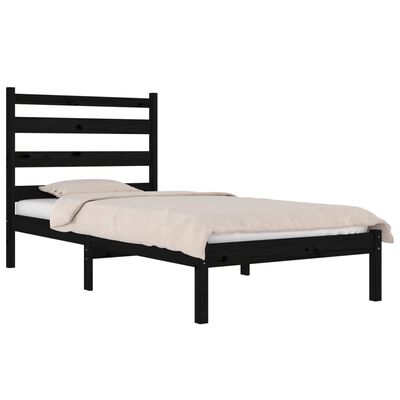 vidaXL Bed Frame without Mattress Black Solid Wood Small Single