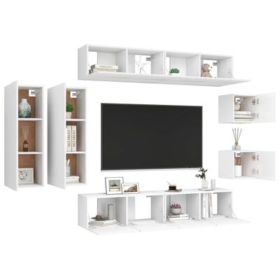 vidaXL 8 Piece TV Cabinet Set White Engineered Wood