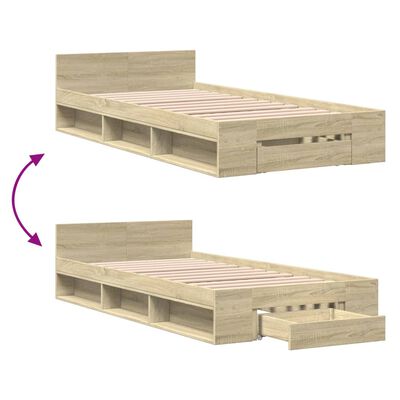 vidaXL Bed Frame with Drawer without Mattress Sonoma Oak 90x190 cm Single