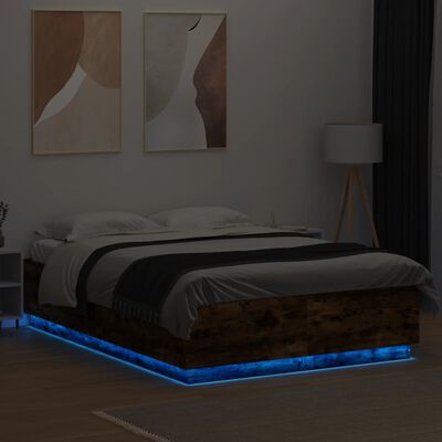 vidaXL Bed Frame with LED without Mattress Smoked Oak 150x200 cm King Size