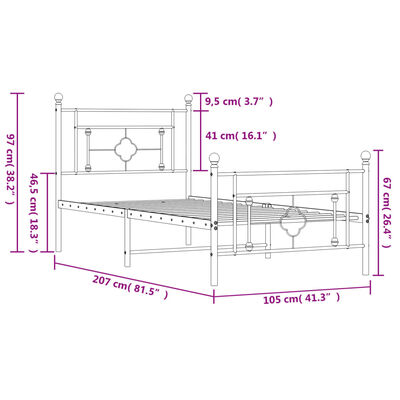 vidaXL Metal Bed Frame without Mattress with Footboard Black 100x200 cm