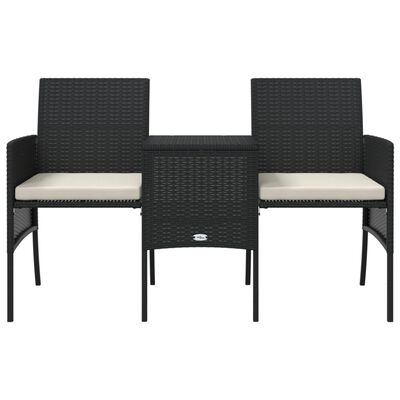 vidaXL Garden Sofa 2-Seater with Table and Stools Black Poly Rattan