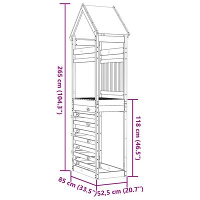 vidaXL Play Tower with Rockwall 85x52.5x265 cm Solid Wood Pine