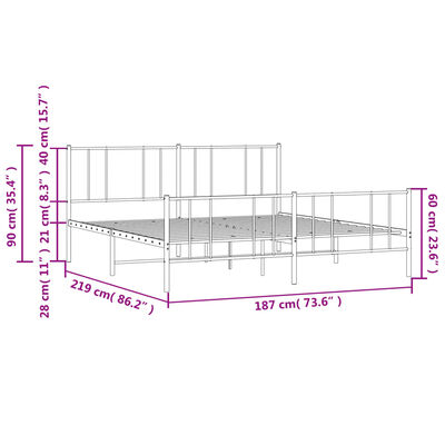 vidaXL Metal Bed Frame without Mattress with Footboard Black 183x213 cm