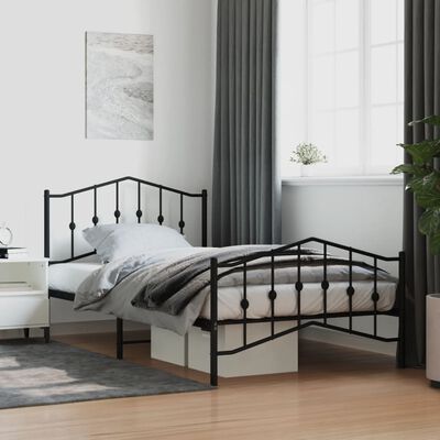 vidaXL Metal Bed Frame without Mattress with Footboard Black 100x200 cm