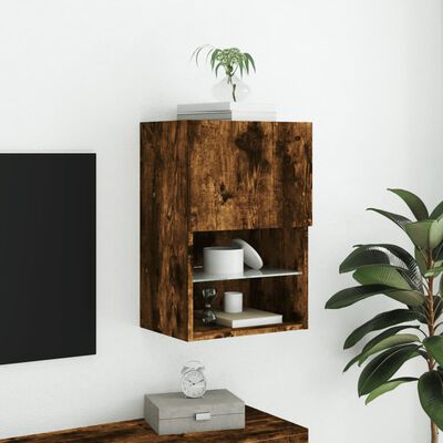 vidaXL TV Cabinet with LED Lights Smoked Oak 40.5x30x60 cm