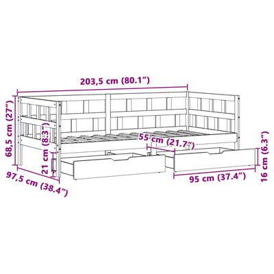 vidaXL Daybed with Drawers without Mattress White 90x200 cm Solid Wood