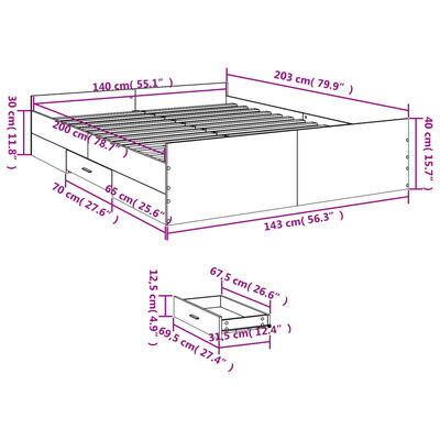 vidaXL Bed Frame with Drawers without Mattress Sonoma Oak 140x200 cm