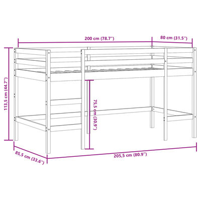 vidaXL Kids' Loft Bed without Mattress with Ladder White 80x200 cm