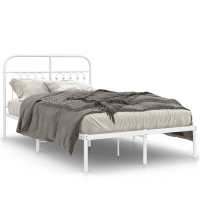 vidaXL Metal Bed Frame without Mattress with Headboard White 120x190 cm Small Double