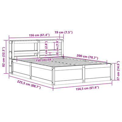 vidaXL Bed Frame with Headboard 150x200 cm King Size Solid Wood Pine