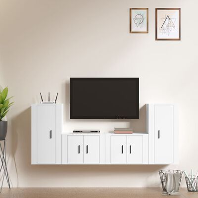 vidaXL 4 Piece TV Cabinet Set White Engineered Wood