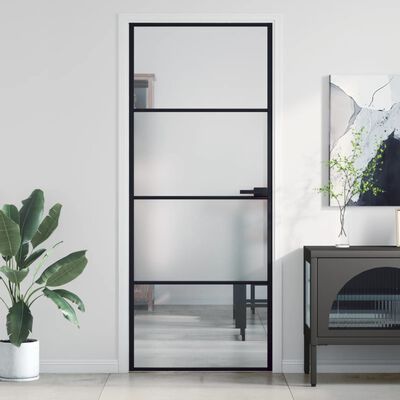 vidaXL Interior Door Slim Black 83x201.5 cm Tempered Glass and Aluminium