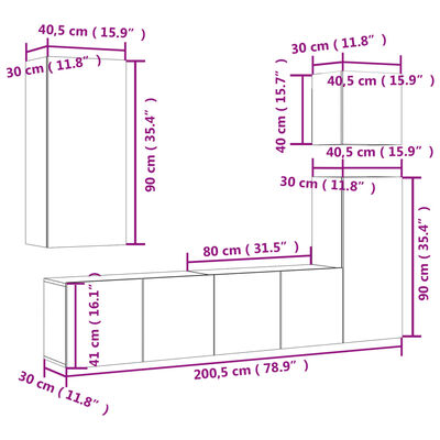 vidaXL 5 Piece TV Wall Units Grey Sonoma Engineered Wood