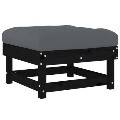 vidaXL Garden Footstool with Cushion Black Solid Wood Pine