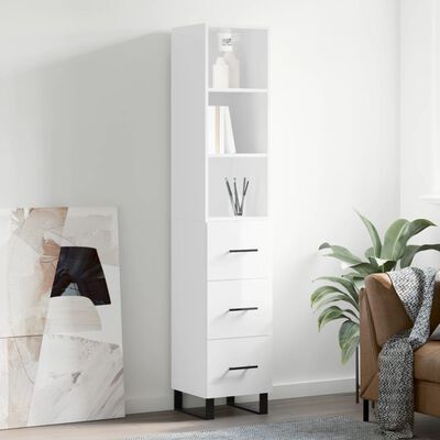 vidaXL Highboard High Gloss White 34.5x34x180 cm Engineered Wood