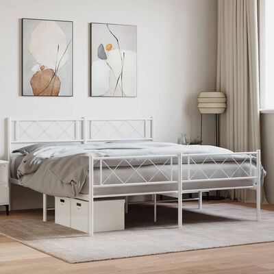 vidaXL Metal Bed Frame without Mattress with Footboard White 135x190 cm Double