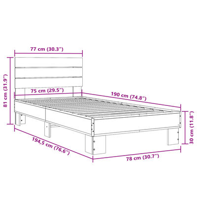 vidaXL Bed Frame without Mattress Black 75x190 cm Small Single