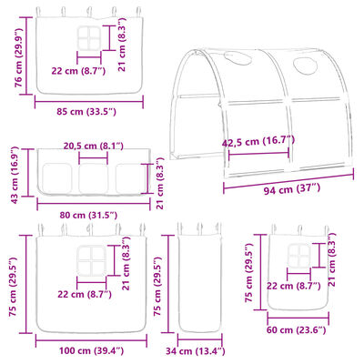 vidaXL Kids' Loft Bed with Tunnel without Mattress White&Black 90x200 cm