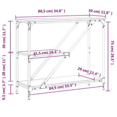 vidaXL Console Table Grey Sonoma 88.5x30x75 cm Engineered Wood