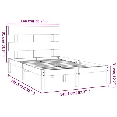 vidaXL Bed Frame without Mattress Black 140x200 cm Solid Wood