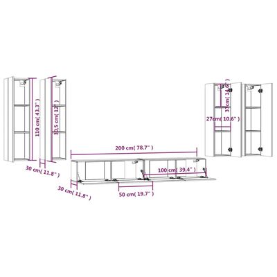 vidaXL 6 Piece TV Cabinet Set Grey Sonoma Engineered Wood