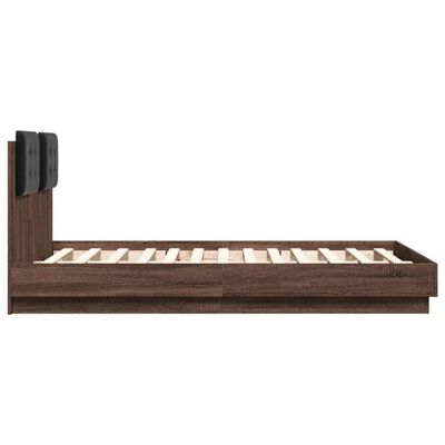 vidaXL Bed Frame with LED without Mattress Brown Oak 120x190 cm Small Double