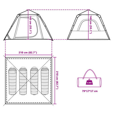 vidaXL Camping Tent Dome 4-Person Blue Quick Release