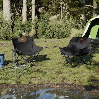 vidaXL Camping Chairs with Pocket Foldable 2 pcs Black