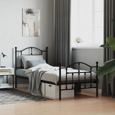 vidaXL Metal Bed Frame without Mattress with Footboard Black 90x200 cm