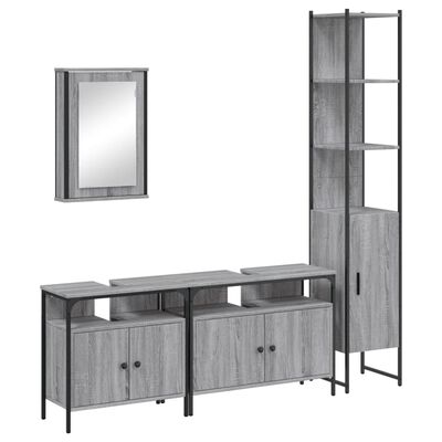 vidaXL 4 Piece Bathroom Furniture Set Grey Sonoma Engineered Wood