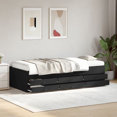 vidaXL Daybed with Drawers without Mattress Black 75x190 cm Small Single