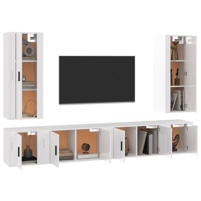 vidaXL 6 Piece TV Cabinet Set High Gloss White Engineered Wood