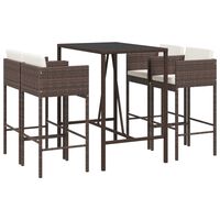 vidaXL 5 Piece Garden Bar Set with Cushions Brown Poly Rattan