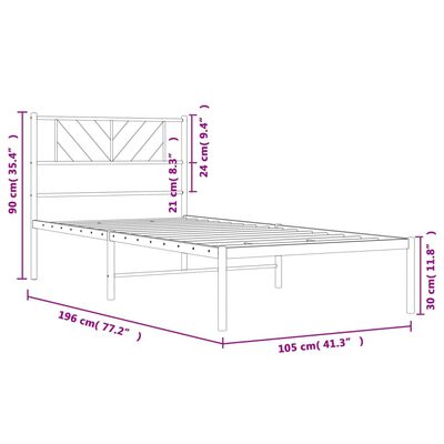 vidaXL Metal Bed Frame without Mattress with Headboard Black 100x190 cm