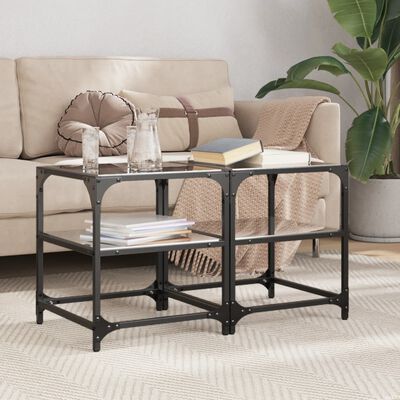 vidaXL Coffee Tables with Black Glass Top 2 pcs 40x40x45 cm Steel