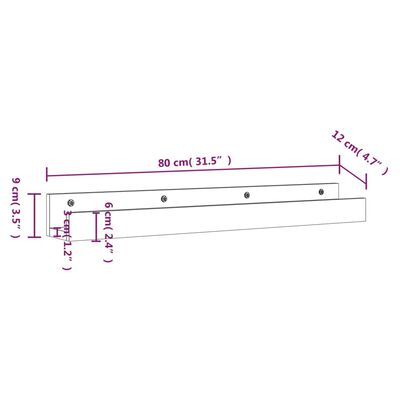 vidaXL Wall Shelves 2 pcs White 80x12x9 cm Solid Wood Pine