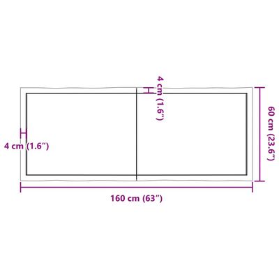 vidaXL Table Top Light Brown 160x60x(2-4)cm Treated Solid Wood Live Edge