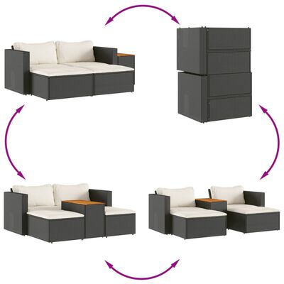 vidaXL 5 Piece Garden Sofa Set with Cushions Black Poly Rattan Acacia