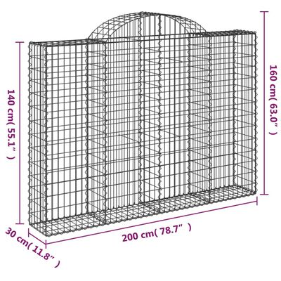 vidaXL Arched Gabion Baskets 11 pcs 200x30x140/160 cm Galvanised Iron