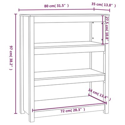 vidaXL Book Cabinet 80x35x97 cm Solid Wood Pine