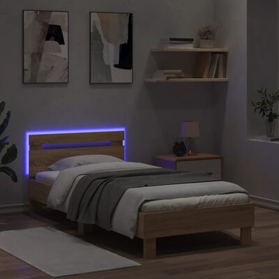 vidaXL Bed Frame without Mattress with LED Lights Sonoma Oak 90x190 cm Single