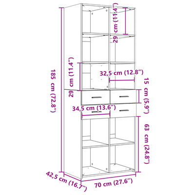 vidaXL Highboard Black 70x42.5x185 cm Engineered Wood