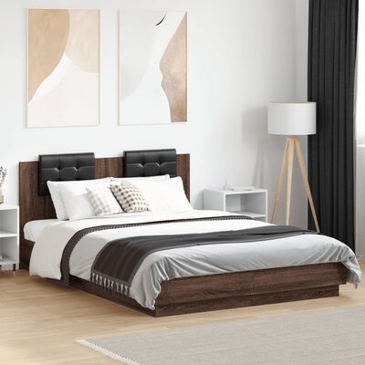 vidaXL Bed Frame with LED without Mattress Brown Oak 150x200 cm King Size