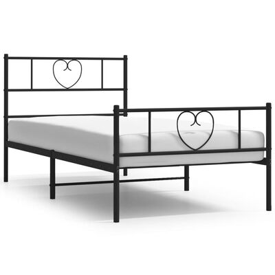 vidaXL Metal Bed Frame without Mattress with Footboard Black 100x190 cm