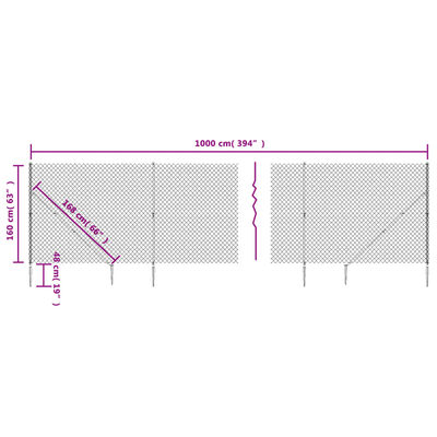 vidaXL Chain Link Fence with Spike Anchors Green 1.6x10 m