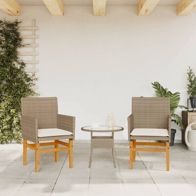 vidaXL Garden Chairs with Cushions 2 pcs Beige Poly Rattan&Solid Wood