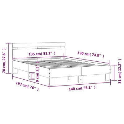 vidaXL Bed Frame with LED without Mattress Black 135x190 cm Double