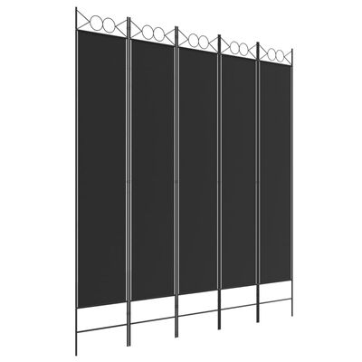 vidaXL 5-Panel Room Divider Black 200x220 cm Fabric