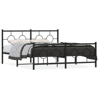 vidaXL Metal Bed Frame without Mattress with Footboard Black 150x200 cm King Size